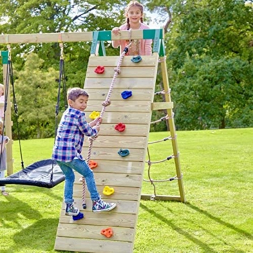 Rebo Outdoor Spielturm mit Doppelschaukel und Rutsche aus Holz, Kinder Schaukel für den Garten inkl. Hangelstange, Kletterwand und Holzleiter, Kinderspielplatz 453 x 355 x 270 cm - 8