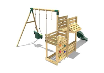 REBO Outdoor Spielturm mit Schaukel, Babyschaukel, Rutsche aus Holz, Kinder Klettergerüst für den Garten inkl. Kletterwand, Kinderspielplatz 342 x 311 x 214 cm - 5