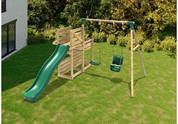 REBO Outdoor Spielturm mit Schaukel, Babyschaukel, Rutsche aus Holz, Kinder Klettergerüst für den Garten inkl. Kletterwand, Kinderspielplatz 342 x 311 x 214 cm - 6