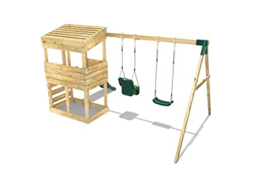 REBO Outdoor Spielturm mit Schaukel, Babyschaukel, Rutsche aus Holz, Kinder Klettergerüst für den Garten inkl. Ausblicksturm, Kinderspielplatz 223 x 345 x 202 cm - 4