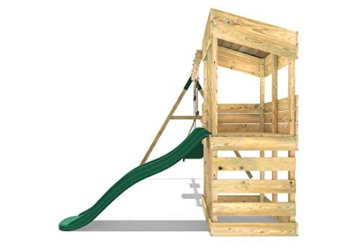 REBO Outdoor Spielturm mit Schaukel, Babyschaukel, Rutsche aus Holz, Kinder Klettergerüst für den Garten inkl. Ausblicksturm, Kinderspielplatz 223 x 345 x 202 cm - 5