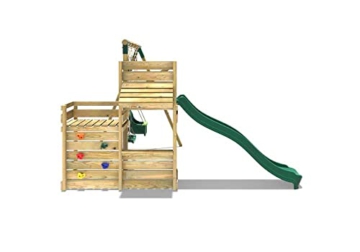 REBO Outdoor Spielturm mit Schaukel, Babyschaukel, Rutsche aus Holz, Kinder Klettergerüst für den Garten inkl. Kletterwand, Kinderspielplatz 342 x 311 x 214 cm - 4