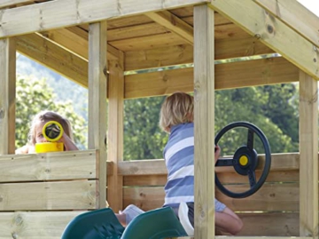 REBO Outdoor Spielturm mit Schaukel, Rutsche aus Holz, Kinder Klettergerüst für den Garten inkl. Ausblicksturm, Höhle, Teleskop, Lenkrad und Kletterwand, Kinderspielplatz 223 x 265 x 202 cm - 7