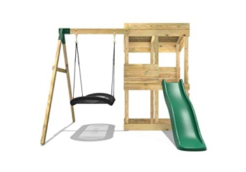 REBO Outdoor Spielturm mit Swing-Schaukel, Rutsche aus Holz, Kinder Klettergerüst für den Garten inkl. Ausblicksturm, Kinderspielplatz 223 x 265 x 202 cm - 3