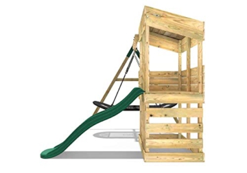 REBO Outdoor Spielturm mit Swing-Schaukel, Rutsche aus Holz, Kinder Klettergerüst für den Garten inkl. Ausblicksturm, Kinderspielplatz 223 x 265 x 202 cm - 5