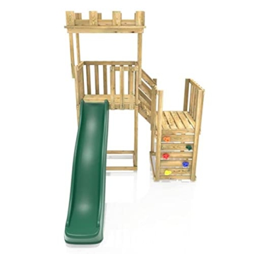 Rebo PlayClimb Outdoor Spielturm mit Rutsche und Kletterwand aus Holz, Kinder Klettergerüst für den Garten inkl. Wellenrutsche, Kinderspielplatz 195 x 251 x 257 cm, Ritterburg mit Turm - 2