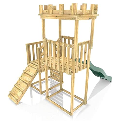 Rebo PlayClimb Outdoor Spielturm mit Rutsche und Kletterwand aus Holz, Kinder Klettergerüst für den Garten inkl. Wellenrutsche, Kinderspielplatz 195 x 251 x 257 cm, Ritterburg mit Turm - 4