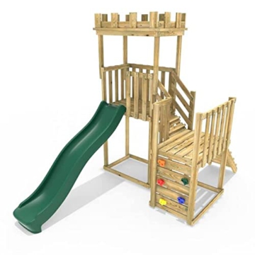 Rebo PlayClimb Outdoor Spielturm mit Rutsche und Kletterwand aus Holz, Kinder Klettergerüst für den Garten inkl. Wellenrutsche, Kinderspielplatz 195 x 251 x 257 cm, Ritterburg mit Turm - 1