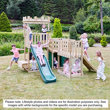 Rebo PlayClimb Outdoor Spielturm mit Rutsche und Kletterwand aus Holz, Kinder Klettergerüst für den Garten inkl. Wellenrutsche, Kinderspielplatz 195 x 251 x 257 cm, Ritterburg mit Turm - 7