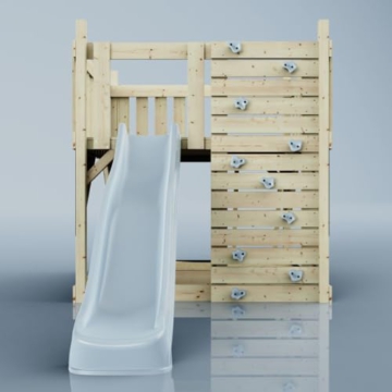 Rebo Spielturm aus Holz mit Kletterwand | Outdoor Klettergerüst mit Plattform, Wellenrutsche und Sandkasten - 2