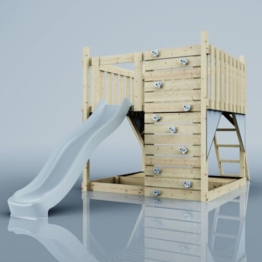 Rebo Spielturm aus Holz mit Kletterwand | Outdoor Klettergerüst mit Plattform, Wellenrutsche und Sandkasten - 1