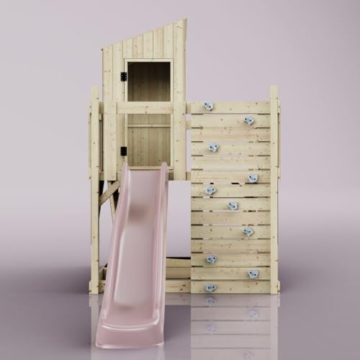 Rebo Spielturm aus Holz mit Wellenrutsche | Outdoor Klettergerüst mit Plattform, Spielhaus, Kletterwand, Sandkasten und Kleterseil - 2