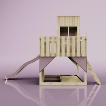 Rebo Spielturm aus Holz mit Wellenrutsche | Outdoor Klettergerüst mit Plattform, Spielhaus, Kletterwand, Sandkasten und Kleterseil - 3