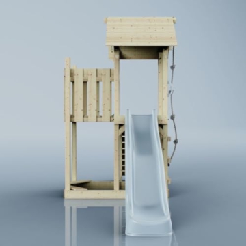 Rebo Spielturm aus Holz mit Wellenrutsche | Outdoor Klettergerüst mit Plattform und Kleterseil - 2