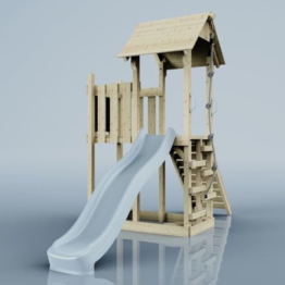 Rebo Spielturm aus Holz mit Wellenrutsche | Outdoor Klettergerüst mit Plattform und Kleterseil - 1