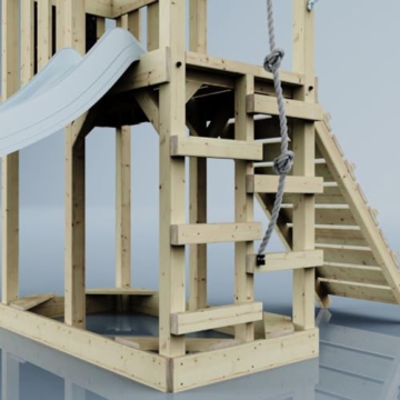 Rebo Spielturm aus Holz mit Wellenrutsche | Outdoor Klettergerüst mit Plattform und Kleterseil - 7
