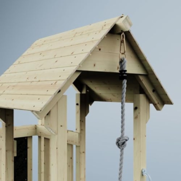 Rebo Spielturm aus Holz mit Wellenrutsche | Outdoor Klettergerüst mit Plattform und Kleterseil - 8