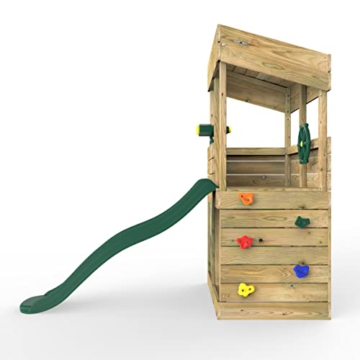 REBO Spielturm mit 175 cm Rutsche, Kletterwand und Höhle aus Holz Klettergerüst Baumhaus Pultdach - 3