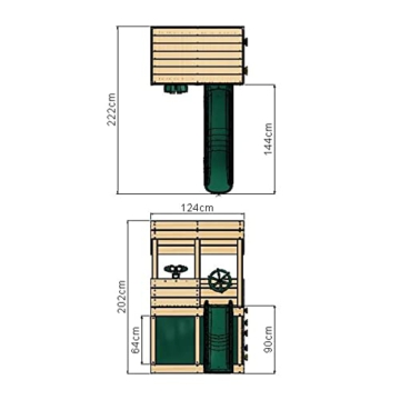 REBO Spielturm mit 175 cm Rutsche, Kletterwand und Höhle aus Holz Klettergerüst Baumhaus Pultdach - 6