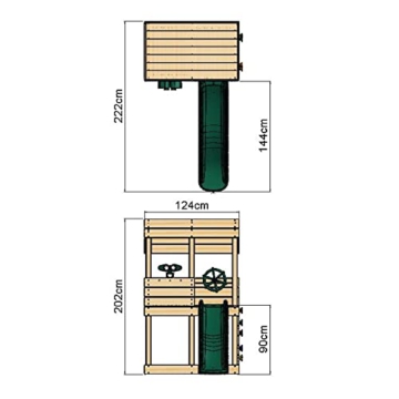 REBO Spielturm mit 175 cm Rutsche und Kletterwand aus Holz Klettergerüst Baumhaus Pultdach - 6