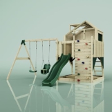 Rebo Spielturm mit Spielhaus inkl. Wellenrutsche, Kinder-Schaukel und Baby-Schaukel | Outdoor Klettergerüst Garten | Kletterwand und Kletterleiter | Stabile Konstruktion - 1