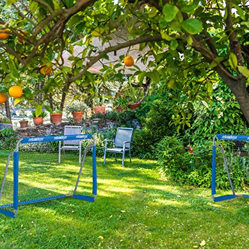 Relaxdays Fußballtor Garten, 2er Set, Kinder & Erwachsene, HBT 110 x 150 x 75 cm, Metall, stabile Tore für Fußball, blau, 50% Eisen - 5
