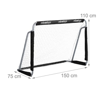 Relaxdays Fußballtor Garten, 2er Set, Kinder & Erwachsene, HBT: 110 x 150 x 75 cm, Metall, stabile Tore Fußball, schwarz, 50% Eisen - 4