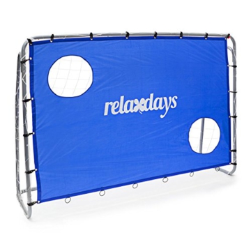 Relaxdays Fußballtor mit Torwand, HxBxT: 152 x 212 x 76 cm, robustes Tornetz, 2 Schusslöcher, Fußballtraining, blau - 1