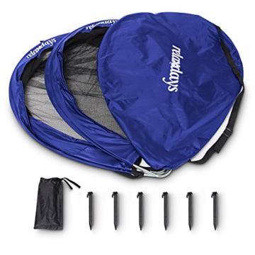 Relaxdays Pop-Up Tor 2er Set, Fußballtore, Tragetasche, 6 Heringe, selbstentfaltend, HxBxT: 87 x 120 x 90 cm, blau - 8