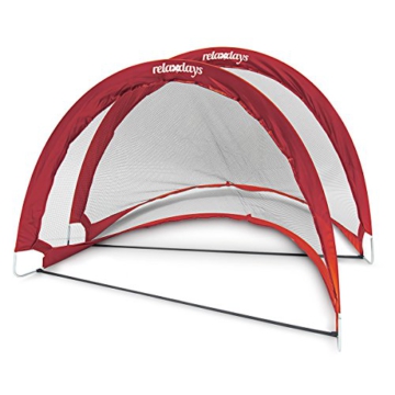 Relaxdays Pop-Up Tor 2er Set, Fußballtore, Tragetasche, 6 Heringe, selbstentfaltend, HxBxT: 87 x 120 x 90 cm, rot - 1