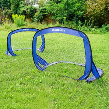 Relaxdays Pop Up Tor 2er Set, selbstaufstellende Fußballtor, Minitore mobil mit Tragetasche, 80 x 120 x 80 cm, blau - 2