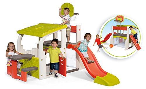 Smoby – Fun Center – XXL-Spielhaus mit Rutsche, Basketballkorb, Sitzfläche, Fußballtor mit Netz, Kletterwand, für den Garten, für Kinder ab 2 Jahren - 2