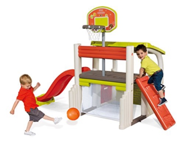 Smoby – Fun Center – XXL-Spielhaus mit Rutsche, Basketballkorb, Sitzfläche, Fußballtor mit Netz, Kletterwand, für den Garten, für Kinder ab 2 Jahren - 3