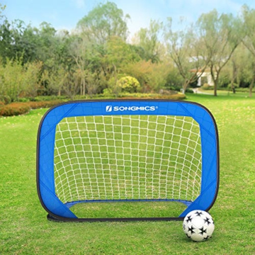 SONGMICS Fußballtor für Kinder, faltbar, Garten, Park, Strand, Gestell aus Stahldrähten, Haltestangen aus Glasfaserstäben, Oxford-Gewebe und Polyester, blau-schwarz SZQ121Q01 - 2