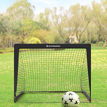 SONGMICS Fußballtore für Kinder, 2er Set, Pop-up, schneller Aufbau, Garten, Park, Strand, Gerüst aus Glasfaserstäben, Oxford-Gewebe und Polyesternetz, schwarz SZQ122B02 - 2