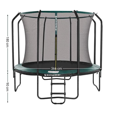 SONGMICS Trampolin 366 cm, rundes Gartentrampolin mit Sicherheitsnetz und Leiter, gepolstertes Gestell, für Kinder und Erwachsene, schwarz-dunkelgrün STR123C01 - 7