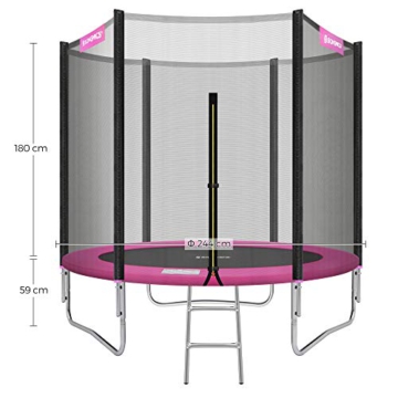 SONGMICS Trampolin Ø 244 cm, rundes Gartentrampolin mit Sicherheitsnetz, mit Leiter und gepolsterten Stangen, Sicherheitsabdeckung, TÜV Rheinland getestet, sicher, Outdoor, schwarz-pink STR081P01 - 2