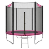 SONGMICS Trampolin Ø 244 cm, rundes Gartentrampolin mit Sicherheitsnetz, mit Leiter und gepolsterten Stangen, Sicherheitsabdeckung, TÜV Rheinland getestet, sicher, Outdoor, schwarz-pink STR081P01 - 1