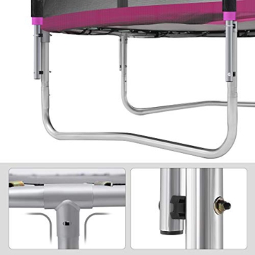 SONGMICS Trampolin Ø 244 cm, rundes Gartentrampolin mit Sicherheitsnetz, mit Leiter und gepolsterten Stangen, Sicherheitsabdeckung, TÜV Rheinland getestet, sicher, Outdoor, schwarz-pink STR081P01 - 4