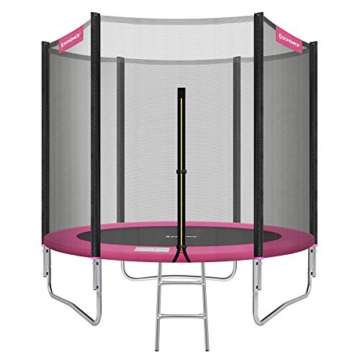 SONGMICS Trampolin Ø 244 cm, rundes Gartentrampolin mit Sicherheitsnetz, mit Leiter und gepolsterten Stangen, Sicherheitsabdeckung, TÜV Rheinland getestet, sicher, Outdoor, schwarz-pink STR081P01 - 1