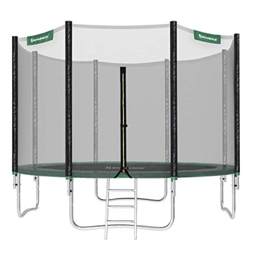 SONGMICS Trampolin Ø 305 cm, rundes Gartentrampolin mit Sicherheitsnetz, mit Leiter und gepolsterten Stangen, Sicherheitsabdeckung, TÜV Rheinland getestet, sicher, Outdoor, schwarz, Grün STR10GN - 1