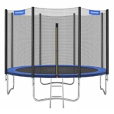 SONGMICS Trampolin Ø 305 cm, rundes Gartentrampolin mit Sicherheitsnetz, mit Leiter und gepolsterten Stangen, Sicherheitsabdeckung, TÜV Rheinland getestet, sicher, Outdoor, schwarz, blau STR10FT - 1