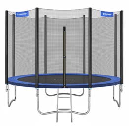 SONGMICS Trampolin Ø 305 cm, rundes Gartentrampolin mit Sicherheitsnetz, mit Leiter und gepolsterten Stangen, Sicherheitsabdeckung, TÜV Rheinland getestet, sicher, Outdoor, schwarz, blau STR10FT - 1