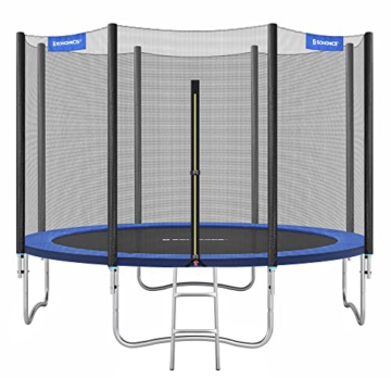 SONGMICS Trampolin Ø 305 cm, rundes Gartentrampolin mit Sicherheitsnetz, mit Leiter und gepolsterten Stangen, Sicherheitsabdeckung, TÜV Rheinland getestet, sicher, Outdoor, schwarz, blau STR10FT - 1