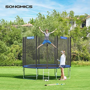 SONGMICS Trampolin Ø 305 cm, rundes Gartentrampolin mit Sicherheitsnetz, mit Leiter und gepolsterten Stangen, Sicherheitsabdeckung, TÜV Rheinland getestet, sicher, Outdoor, schwarz, blau STR10FT - 2