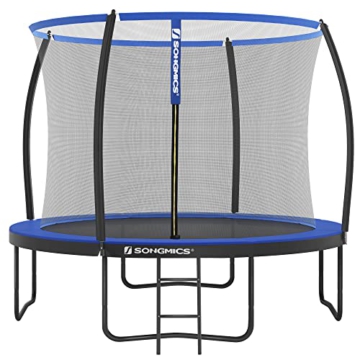 SONGMICS Trampolin Ø 305 cm, rundes Gartentrampolin mit Sicherheitsnetz, mit Leiter und gepolsterten Stangen, Sicherheitsabdeckung, TÜV Rheinland getestet, sicher, Outdoor, schwarz, blau STR10BK - 1