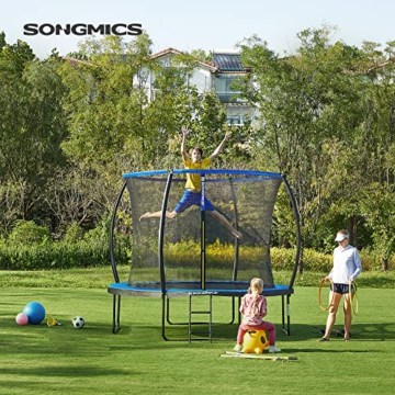 SONGMICS Trampolin Ø 305 cm, rundes Gartentrampolin mit Sicherheitsnetz, mit Leiter und gepolsterten Stangen, Sicherheitsabdeckung, TÜV Rheinland getestet, sicher, Outdoor, schwarz, blau STR10BK - 2