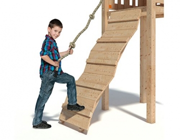 Spielturm Fort Fox von ISIDOR mit Doppelschaukel, Rutsche, Kletternetz, hissbarer Fahne und Kletterrampe auf 1,50 Meter Podesthöhe - 