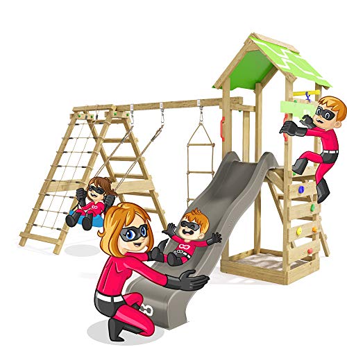 Spielturm Rapid Heroows Schaukelgestell aus Holz mit Kletteranbau und