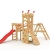 Spielturm - Ritterburg XL - mit 2 Klettertürmen - "2x Schaukel, Rote Rutsche, Netz" Brücke Kletterwand Sandkasten - 1